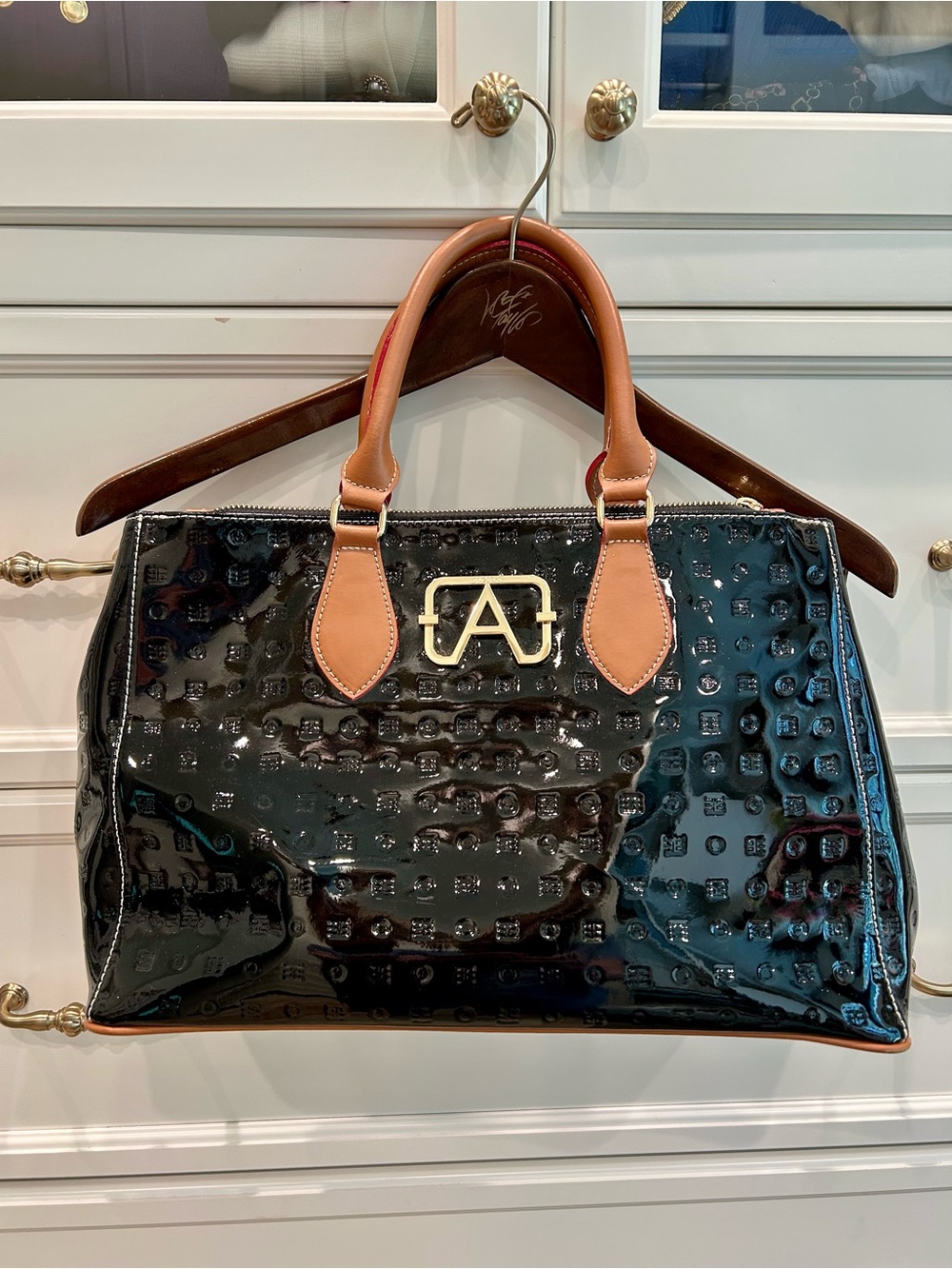 Arcadia Black Patent Leather Purse Made In Italy